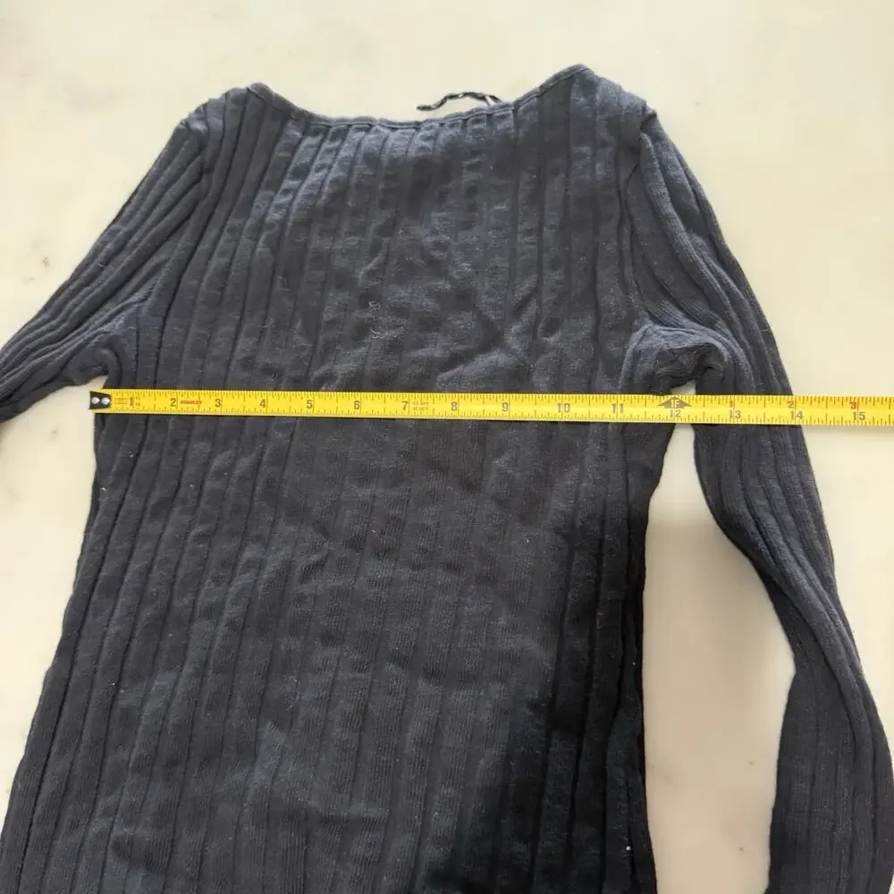 Free People XS Tilly Long-Sleeve Cardi Blouse Top Knit Ribbed Buttondown Black